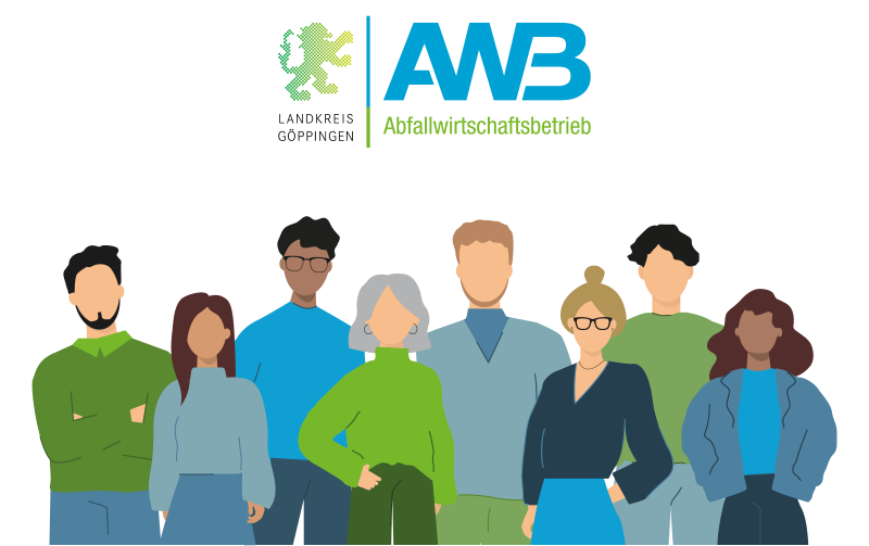 Illustration unterschiedlicher Personen unter AWB-Logo