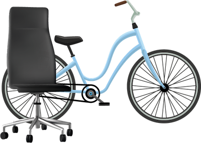 Illustration von Bürodrehstuhl und Fahrrad
