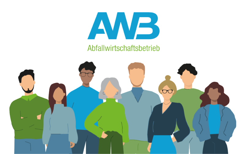 Illustration unterschiedlicher Personen unter AWB-Logo