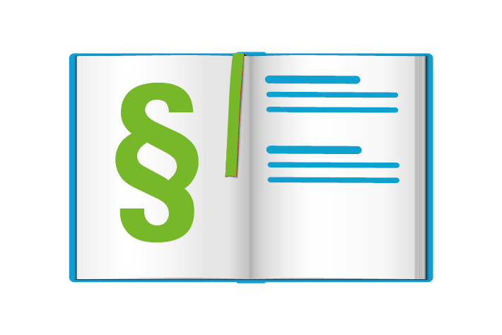 Illustration eines offenen Buches, linke Seite Paragraph, rechts Schrift  